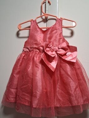 Holiday Editions Coral Pink Sparkle Bow Formal Dress
